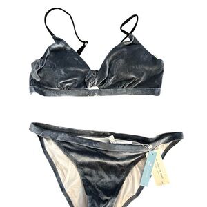 Cupshe Velvet Bikini Set in Dark Blue